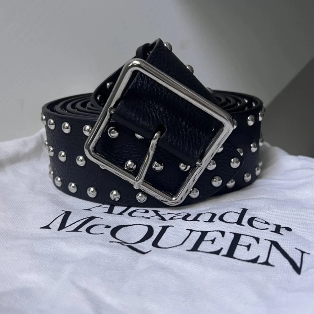 ALEXANDER McQUEEN Black Silver Studded Leather Belt Extra Long NEW RARE! 32 80 - Picture 5 of 6